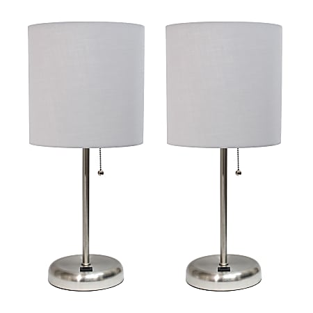 LimeLights Stick Lamps, 19-1/2"H, Gray Shade/Brushed Steel Base, Set Of 2 Lamps
