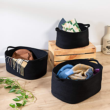Honey Can Do Cotton Coil Baskets, 19”H x 16-1/2”W x 16-1/2”D, Black, Set Of 3 Baskets