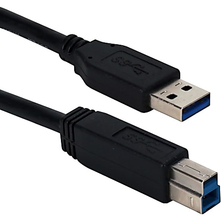 QVS 6ft USB 3.0/3.1 Compliant 5Gbps Type A Male To B Male Black Cable - First End: 1 x Type A Male USB - Second End: 1 x Type B Male USB - 5 Gbit/s - Shielding - Black