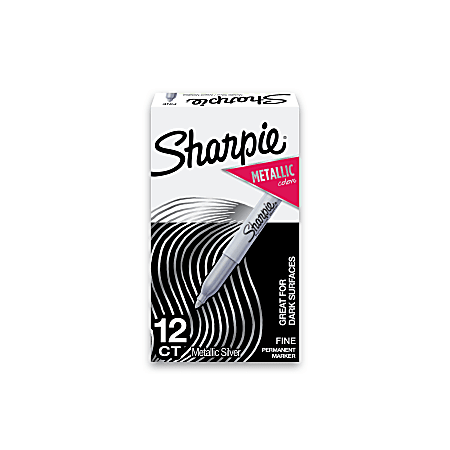 Sharpie® Metallic Permanent Markers, Fine Point, Silver, 12
