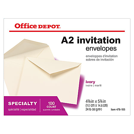 Office Depot® Brand Clean Seal™ Invitation Envelopes, 4 3/8" x 5 3/4", Ivory, Box Of 100