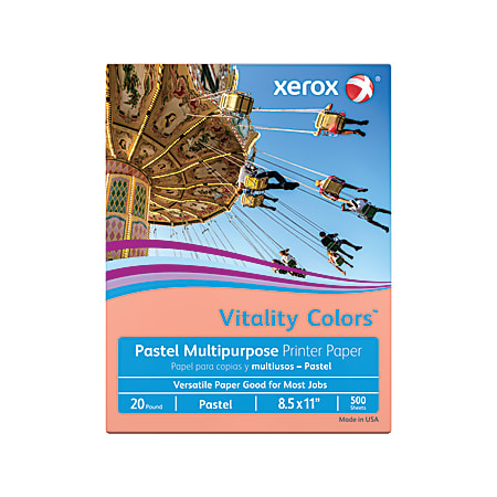 Xerox® Vitality Colors™ Multi-Use Printer & Copy Paper, 1 Ream, Salmon, Letter (8.5" x 11"), 500 Sheets Per Ream, 20 Lb, 30% Recycled