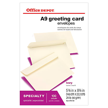 Office Depot® Brand Greeting Card Envelopes, 5 3/4" x 8 3/4", Ivory, Box Of 100
