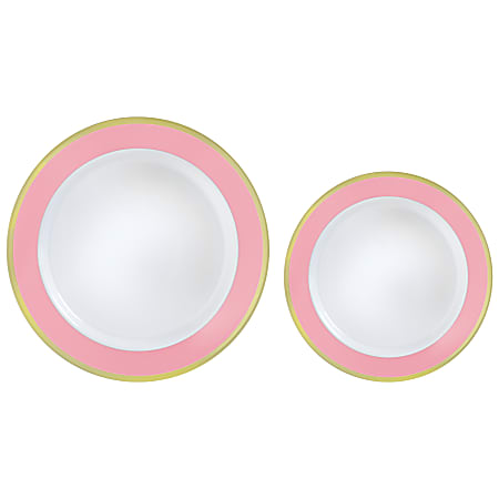 Amscan Round Hot-Stamped Plastic Bordered Plates, New Pink, Pack Of 20 Plates