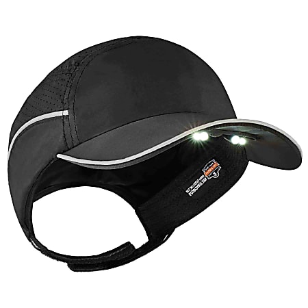 Ergodyne Skullerz 8965 Lightweight Bump Cap Hat With LED Lighting, Long Brim, Black
