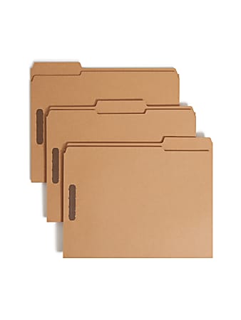 Smead® Kraft Reinforced Tab Fastener Folders, Letter Size, 1/3 Cut, Pack Of 50