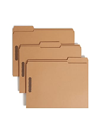 Smead® Kraft Reinforced Tab Fastener Folders, Letter Size, 1/3 Cut, Pack Of 50