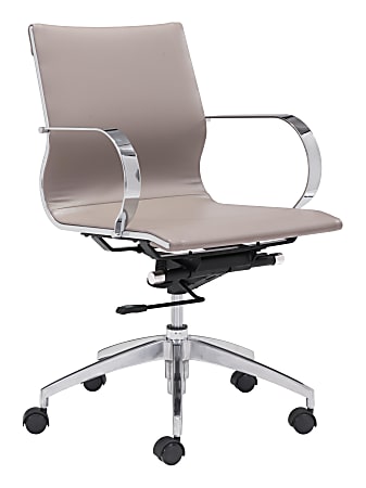 Zuo Modern® Glider Low-Back Office Chair, Taupe/Chrome