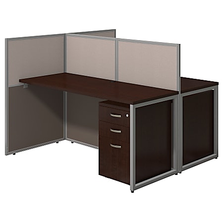 Bush Business Furniture Easy Office 60"W 2-Person Straight Desk Open Office With Two 3-Drawer Mobile Pedestals, 44 15/16"H x 60 1/16"W x 60 1/16"D, Mocha Cherry, Premium Delivery