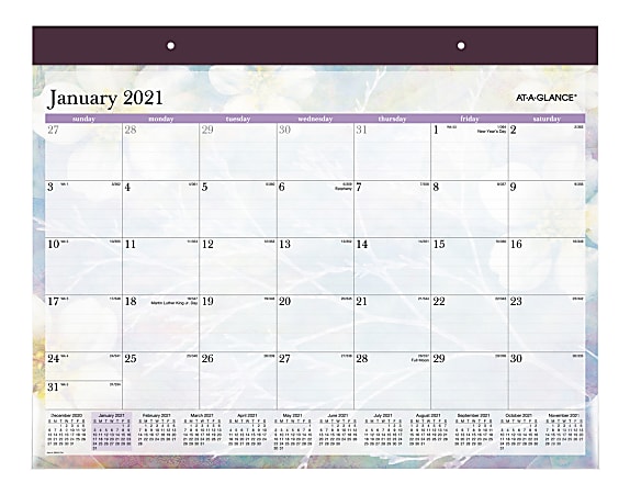 AT-A-GLANCE® Dreams Monthly Desk Pad Calendar, 21-3/4" x 17", Multicolor, January To December 2021, SK83-704