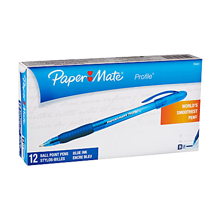 Paper Mate® Profile® Ballpoint Stick Pens, Bold Point, 1.4 mm, Translucent Blue Barrel, Blue Ink, Pack Of 12