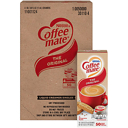 Nestlé® Coffee-mate® Single Serve Liquid Creamer, Original Flavor, 0.38 Oz, Carton Of 200