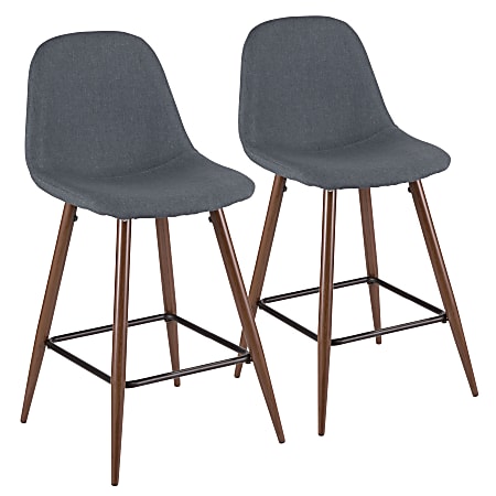 LumiSource Pebble Counter Stools, Walnut/Blue, Set Of 2 Stools