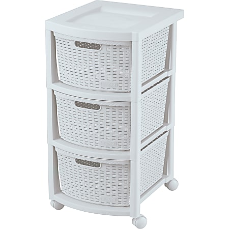 Rimax Plastic 3 Drawer Rolling Storage Cart 26 x 12 x 15 49 White Office Depot