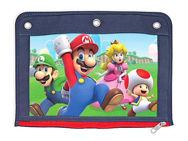 Innovative Designs 3-Ring Licensed Pencil Pouch, 8-1/4" x 10-1/2", Super Mario Brothers