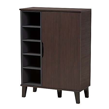 Baxton Studio Idina 2-Tone 1-Door Shoe Cabinet, Dark Brown/Gray