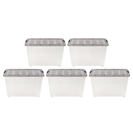 Iris® Stack & Pull™ Storage Boxes, 13.4 Gallon, Clear/Gray, Set Of 5 Boxes