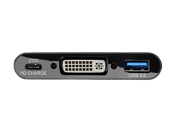 Eaton Tripp Lite Series USB C to DVI Adapter with USB-A Hub, Thunderbolt 3-1080p, PD Charging, Black, 6 in., USB Type C, US - U44406NDUBC