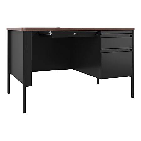 Lorell® Fortress 48"W Steel Right-Pedestal Teacher's Computer Desk, Black/Walnut