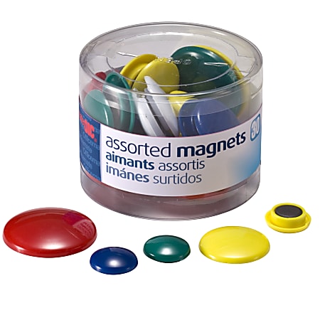 OIC® Assorted Color Magnets, Assorted Sizes, Pack Of 30