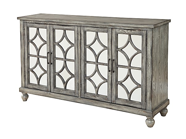 Coast to Coast Daria Wood 4-Door Credenza With Mirrored Paneled Doors, 35"H x 60"W x 15"D, Catskill Gray