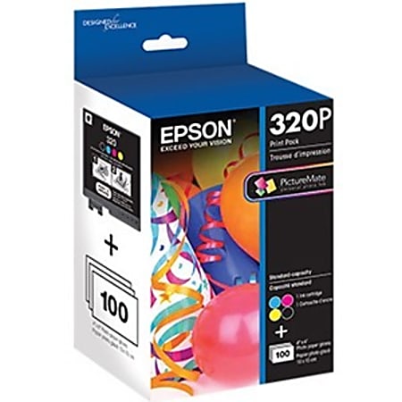 Epson T320P Original Inkjet Ink Cartridge/Paper Kit - Black, Cyan, Magenta, Yellow - 4 / Pack - 100 Photos