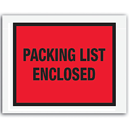 Tape Logic® "Packing List Enclosed" Envelopes, Full Face 7" x 5 1/2", Red, Pack Of 1,000