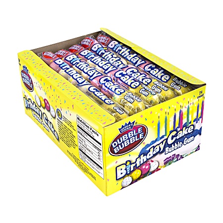 Dubble Bubble Birthday Cake Bubble Gum, 8 Pieces Per Sleeve, Pack Of 24 Sleeves