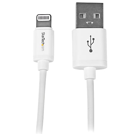 StarTech.com 1m (3ft) White Apple 8-pin Lightning Connector to USB Cable for iPhone / iPod / iPad - 3.28 ft Lightning/USB Data Transfer Cable for iPad, iPhone, iPod - First End: 1 x Type A Male USB - Second End: 1 x Lightning Male Proprietary Connector