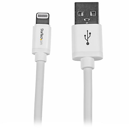 StarTech.com 2m (6ft) Long White Apple 8-pin Lightning Connector to USB Cable for iPhone / iPod / iPad - 6.56 ft Lightning/USB Data Transfer Cable for iPhone, iPod, iPad - First End: 1 x Type A Male USB - Second End: 1 x Lightning Male Proprietary