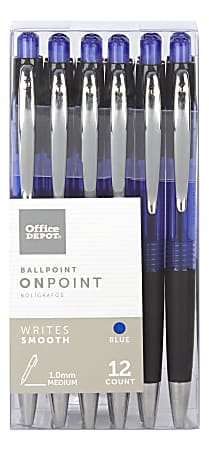 Office Depot® Brand Soft-Grip Retractable Ballpoint Pens, Medium Point, 1.0 mm, Blue Barrel, Blue Ink, Pack Of 12