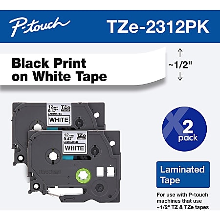 Brother TZe 231 Black On White Tapes 0.5 x 26.2 Pack Of 2
