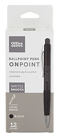 Office Depot Brand Soft Grip Retractable Ballpoint Pens Medium Point 1.0 mm  Black Barrel Black Ink Pack Of 12 - Office Depot