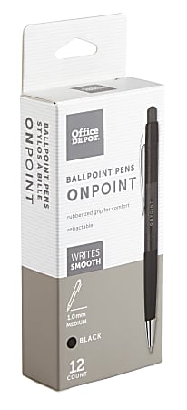 Office Depot Brand Soft Grip Retractable Ballpoint Pens Medium Point 1.0 mm  Black Barrel Black Ink Pack Of 12 - Office Depot