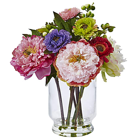 Nearly Natural 12 in. Frosted Pine Cones and Berries Artificial Arrangement  in Vase with Decorative Plaid Bow at Tractor Supply Co.