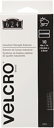 VELCRO® Brand Extreme Self Stick Fastener Strips, 1" x 4", Gray, Box Of 10 Strips