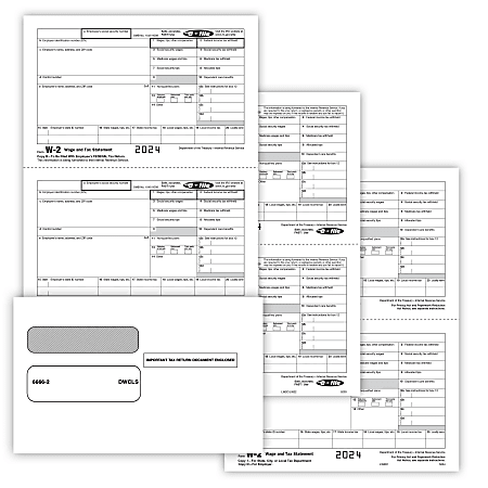 ComplyRight® W-2 Tax Form Set, 3-Part, Recipient Copy Only, 2-Up, 8-1/2" x 11", Pack Of 50 Forms And Envelopes