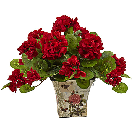 Nearly Natural 11 H Silk Geranium Flowering Plants With Floral Planters ...