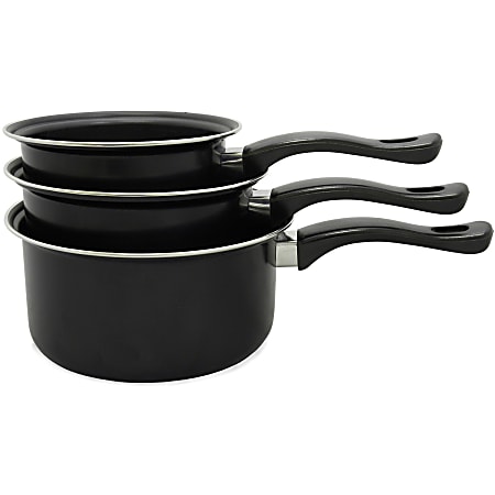 Brentwood BSP-161820 1.5, 2, and 3 Quart Non-Stick Saucepan Set, Black - 3 Pieces - Cooking - Dishwasher Safe - 3 quart - 2 quart - 1.50 quart - Black, Chrome - Brushed Aluminum Body