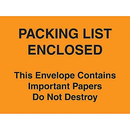 Tape Logic® "Important Papers Enclosed" Envelopes, 4 1/2" x 6", Orange, Case of 1000