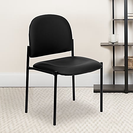 Flash Furniture Vinyl Comfortable Stackable Steel Side Chair Black