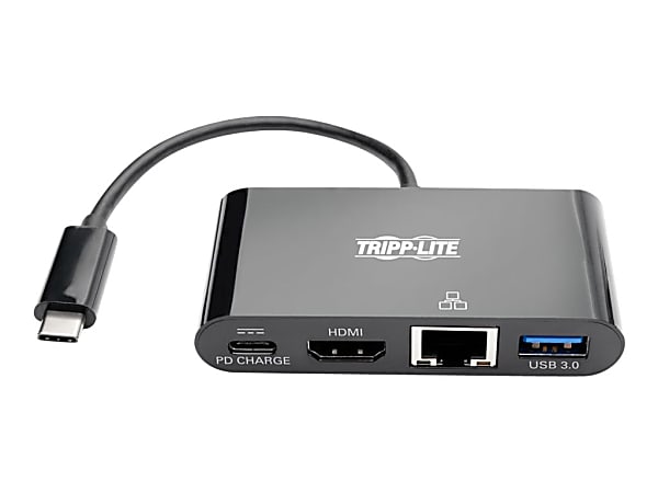 Tripp Lite USB C to HDMI Multiport Adapter Docking Station 4K USB Type C to HDMI Black, USB-C, USB Type-C, USB Type C - for Notebook/Tablet PC/Desktop PC/Smartphone - 60 W - USB Type C - 2 x USB Ports - 1 x USB 3.0 - Network (RJ-45) - HDMI - Thunderbolt