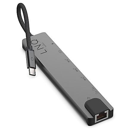 LINQ byELEMENTS 8-In-1 Pro USB-C Multiport Hub With 4K HDMI™, Ethernet And Card Reader Ports, 0.2602"H x 3.12"W x 1.5354"D, Gray, LQ48010