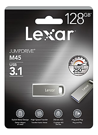 Lexar® JumpDrive® M45 USB 3.1 Flash Drive, 128GB, Silver, LJDM45-128ABSLNA