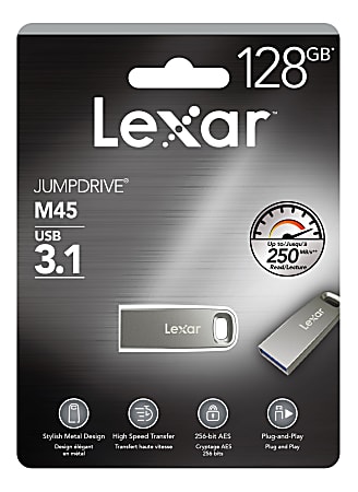 Lexar JumpDrive M45 USB 3.1 Flash 128GB Silver LJDM45 128ABSLNA Office Depot