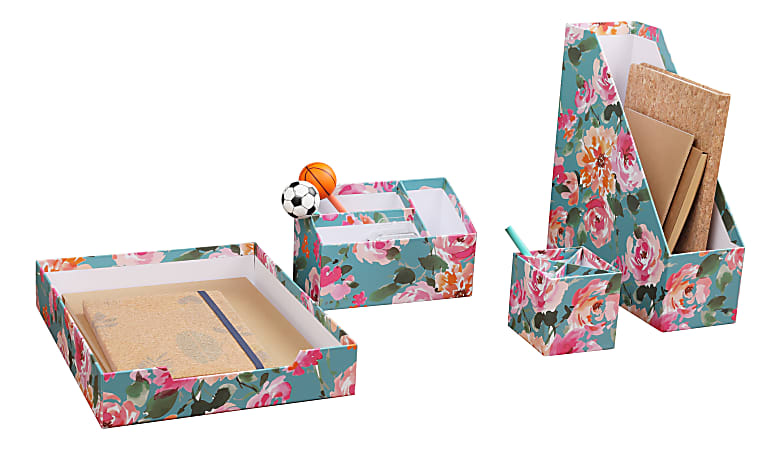 Realspace&reg; 4-Piece Desk Accessory Set, Floral