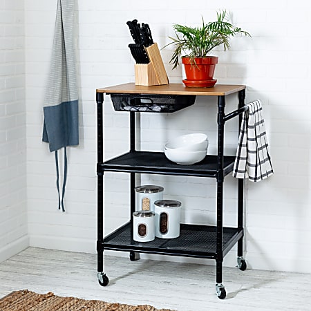 Honey Can Do Kitchen Cart With Wheels 36 H x 18 W x 28 D Black