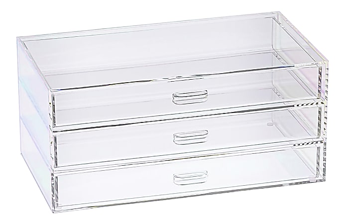 Realspace® Opaline Acrylic 3-Drawer Desktop Organizer, 4-5/16"H x 9-5/16"W x 5-3/8"D, Clear/Iridescent