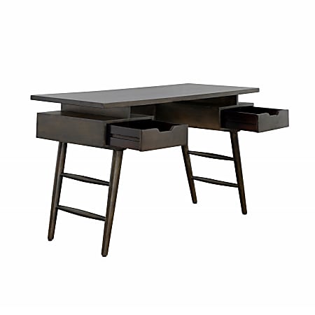 Coast to Coast William Mid Century Solid Mango Wood 52 W Rectangle 2 Drawer Writing Desk Treehouse Gray Office Depot