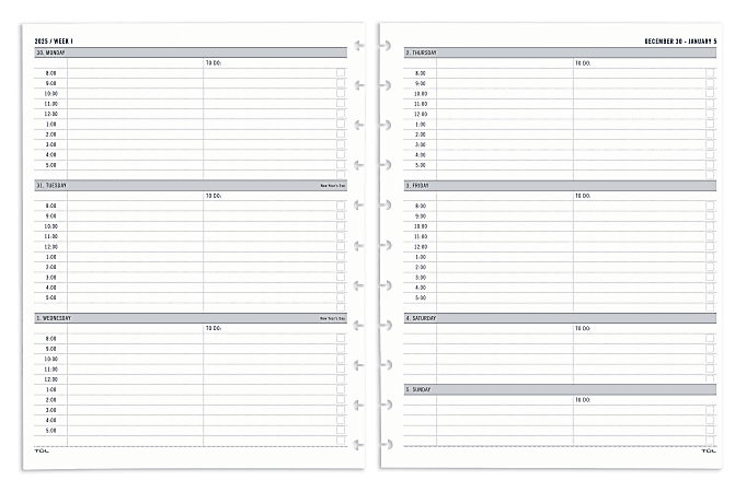 2025 TUL® Discbound Weekly Planner Refill Pages, Letter Size, January To December, TULLTFLRTIMERY25